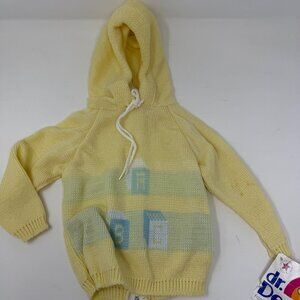 Vintage Baby  Sweaters w/hood Full Zip Back  Yellow Knit Sz 18 Months NWT